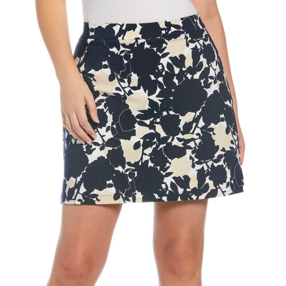 Rafaella Navy Blue Floral Pull-on Comfort Stretchy Skort Skirt Side Slits Sz M - Picture 1 of 9